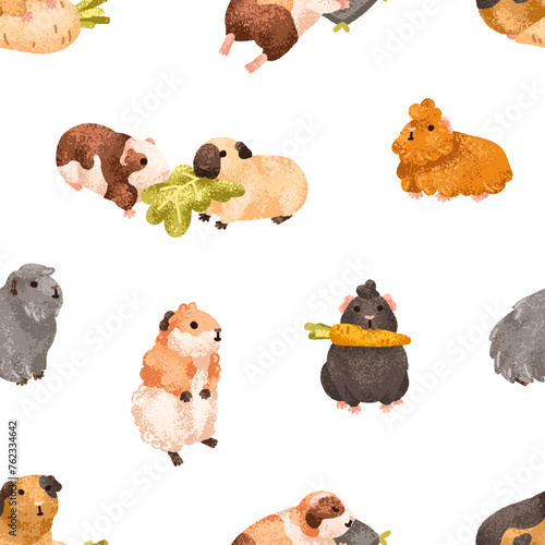 Cute guinea pig pattern. Seamless animal background with funny cavy pet, kawa...