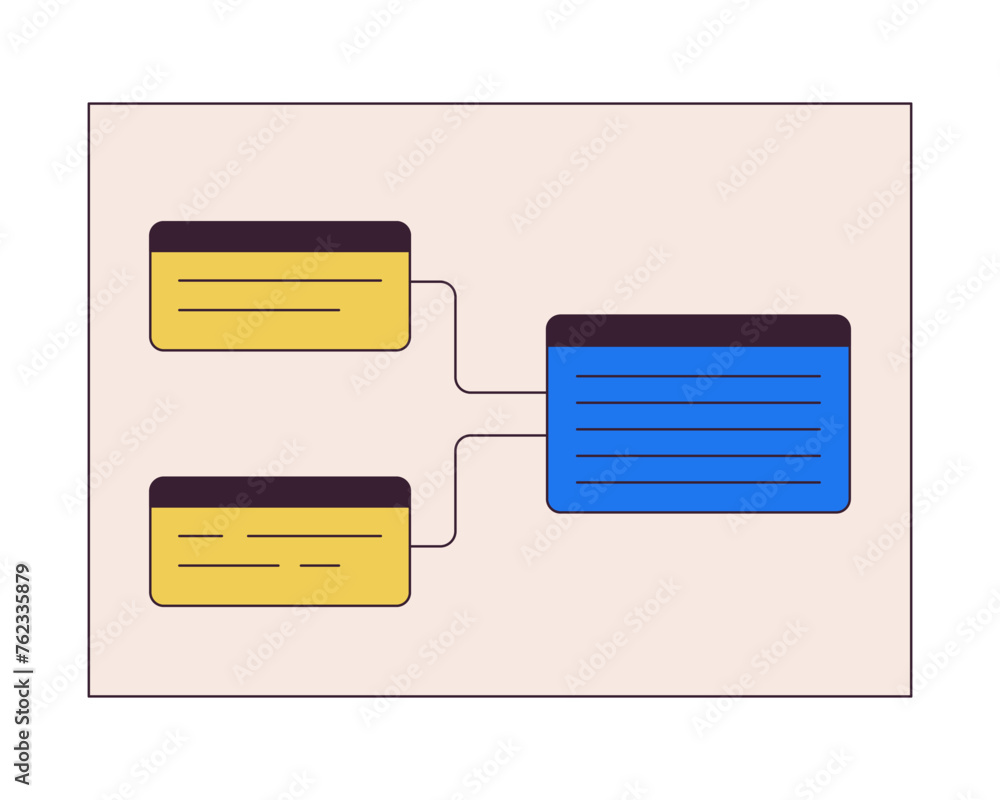 Information blocks scheme 2D linear cartoon object. Website wireframe connection isolated line vector element white background. Software development structure color flat spot illustration Information blocks scheme 2D linear cartoon object. Website wireframe connection isolated line vector element white background. Software development structure color flat spot illustration