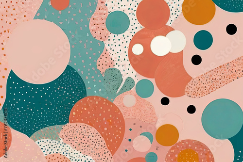 Abstract risograph background. Organic shapes and dots pattern in pastel colors. Unique and vibrant design. 
