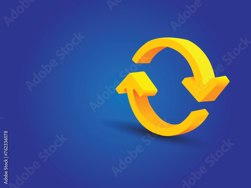 Yellow Refresh icon isolated on Blue background.
