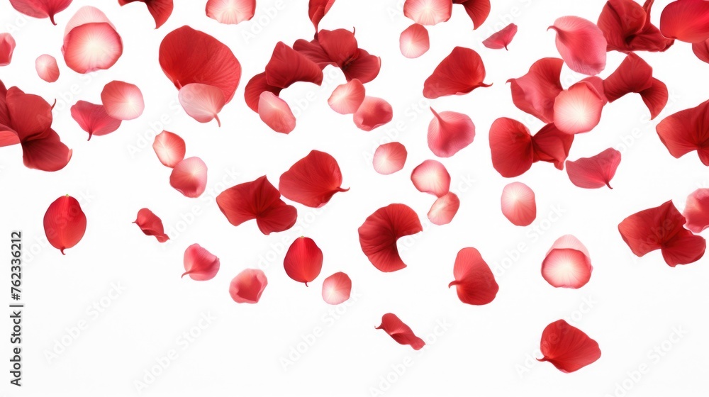 Red rose petals floating in the air, perfect for romantic occasions