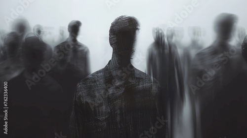 sad person in the middle of bunch of other people, no faces visible, concept: mental health, depressions, , copy and text space, 16:9 © Christian