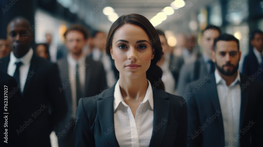 A woman standing in front of a group of people. Suitable for leadership concept A woman standing in front of a group of people. Suitable for leadership concept
