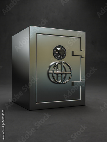 3D rendering of strongbox locked on dark gray background