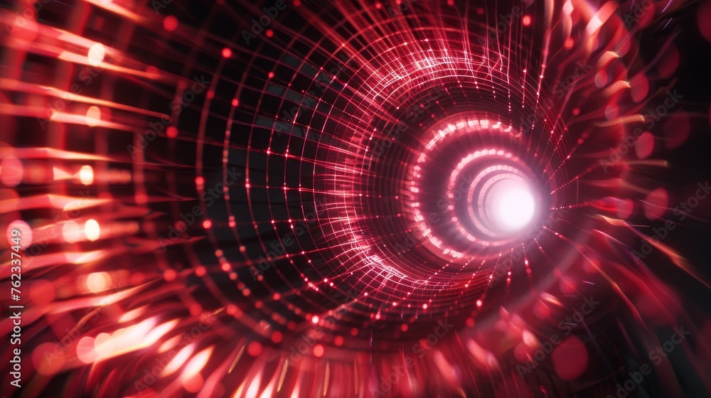 Obraz premium Futuristic 3D Portal : Abstract red grid tunnel or wormhole.