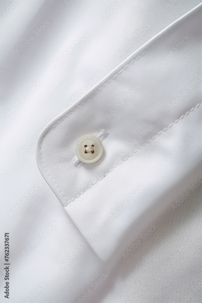 A detailed shot of a button on a white shirt. Suitable for fashion or clothing concepts A detailed shot of a button on a white shirt. Suitable for fashion or clothing concepts