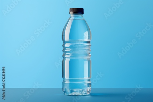 a water bottle with a black cap