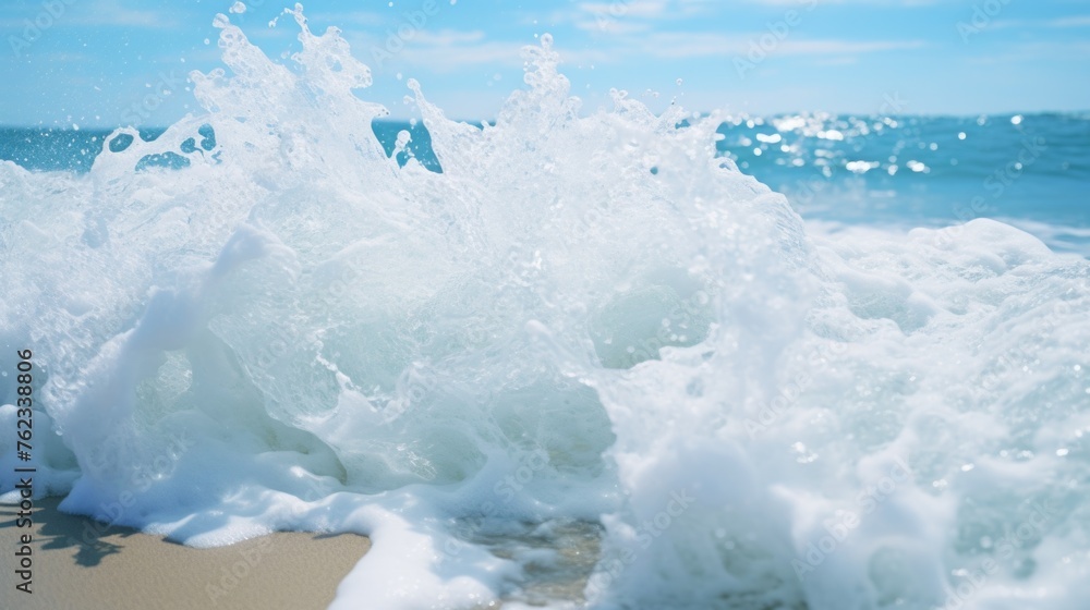 Detailed shot of a wave on the beach. Perfect for travel brochures or ocean-themed designs Detailed shot of a wave on the beach. Perfect for travel brochures or ocean-themed designs