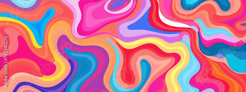 Abstract painting with bright and vivid colors and flowing shapes.