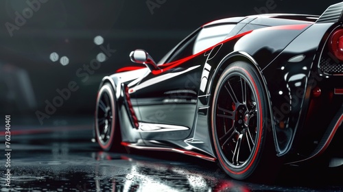 Close up of a sports car on a wet surface, suitable for automotive industry promotions © Fotograf