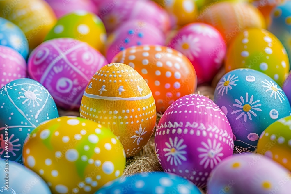Colorful Easter Eggs Background, Decorative Egg Pattern, Happy Easter Mockup with Copy Space