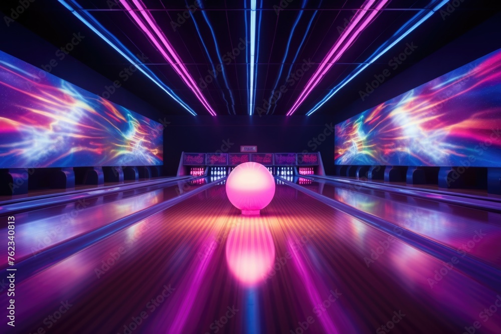 A bowling ball sitting on top of a bowling alley. Great for sports or leisure concepts A bowling ball sitting on top of a bowling alley. Great for sports or leisure concepts
