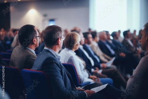 A group of people sitting in chairs in a room. Suitable for office, waiting room, or conference concepts