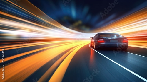 A car driving down a highway at night. Perfect for transportation concepts © Fotograf