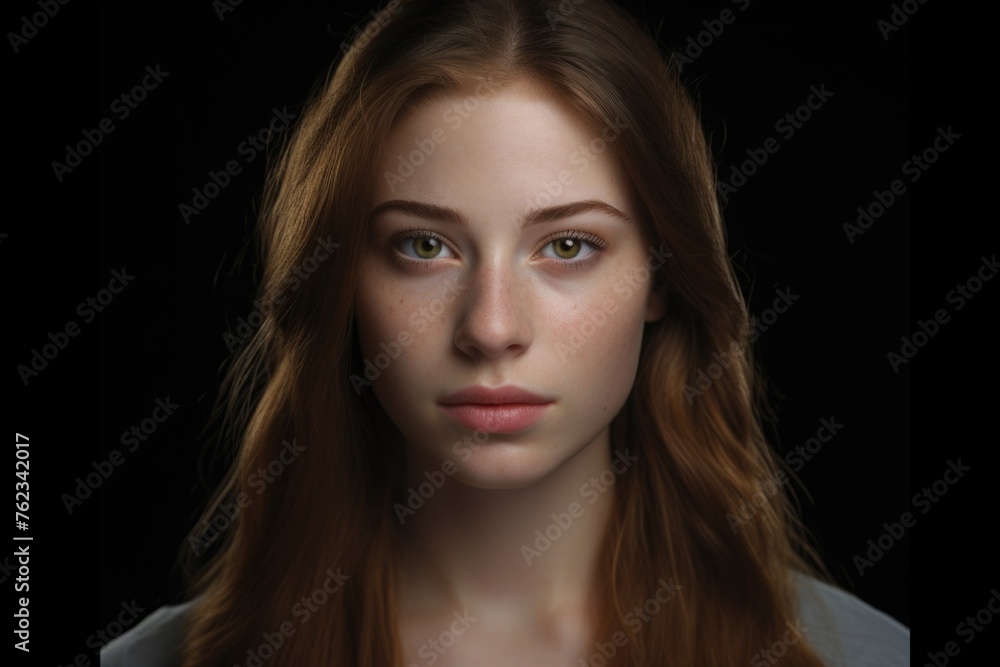 A woman with long red hair looking directly at the camera. Suitable for various projects A woman with long red hair looking directly at the camera. Suitable for various projects