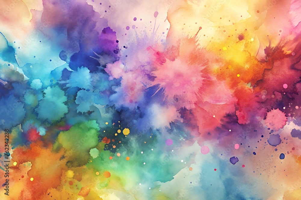 Fototapeta premium Abstract watercolor painting with vivid colors and splashes. The vibrant colors and splatter effect create a dynamic and energetic image.