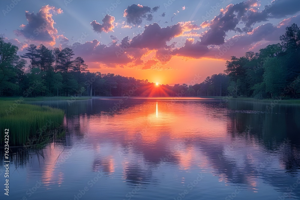 sunset over the lake, sunrise over the lake, lake, sunset, water, sky, sunrise, landscape, nature, river, reflection, sun, clouds, morning, dawn, blue, tree, trees, cloud, fog, forest, 