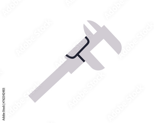 Caliper, measuring tool. Calliper, carpentry measurement instrument. Metal pincer, joinery woodwork gauge icon for precise size, height. Flat vector illustration isolated on white background