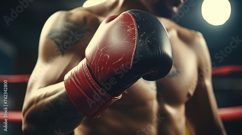 Close-up of a person wearing boxing gloves, suitable for sports and fitness concepts © Fotograf