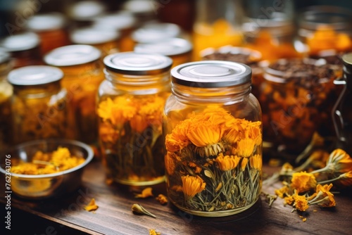 A table topped with jars filled with flowers, perfect for home decor