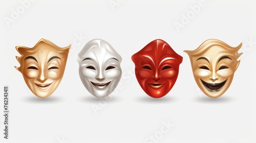 Three masks with different faces, ideal for theater or costume design