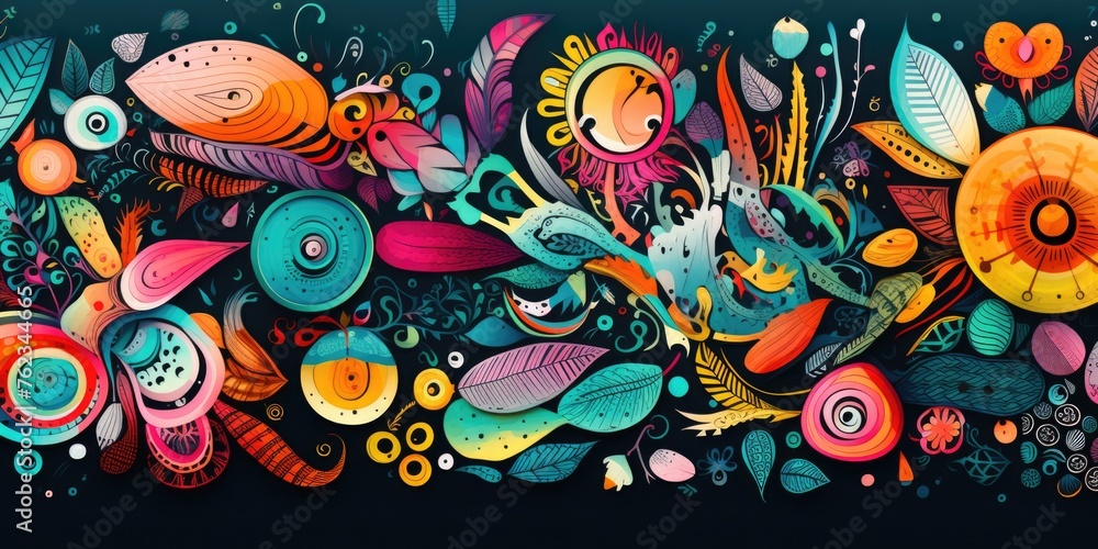 Vibrant flowers and birds on a dark backdrop. Ideal for nature and spring themes Vibrant flowers and birds on a dark backdrop. Ideal for nature and spring themes