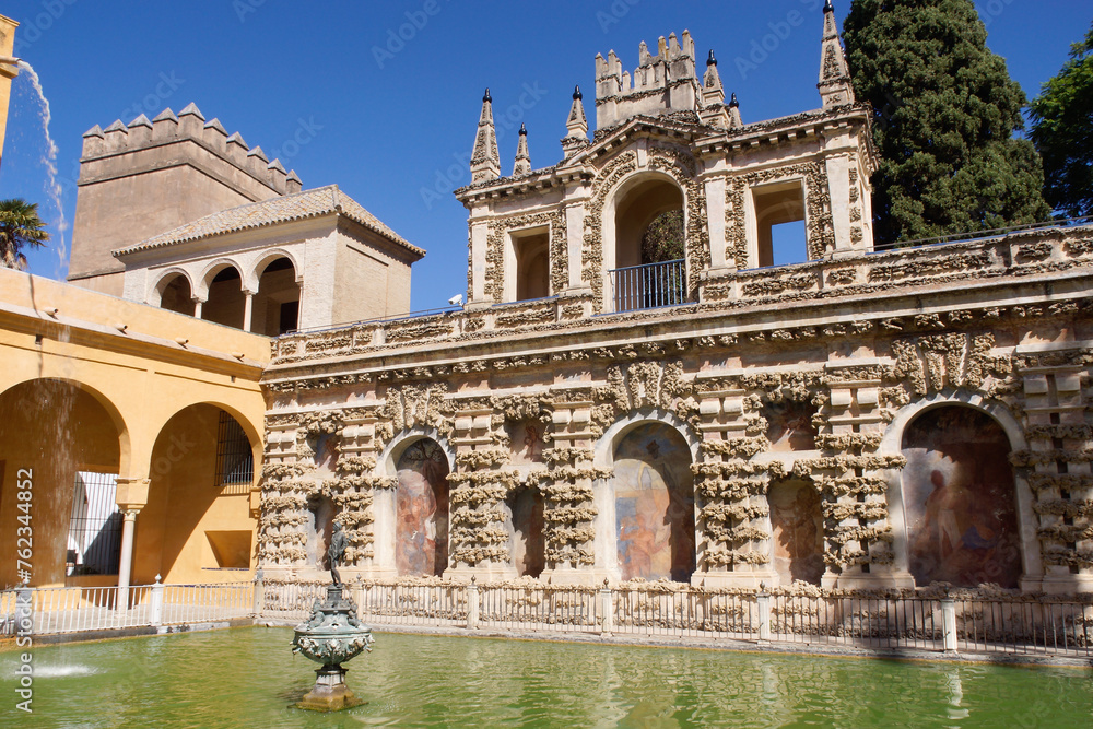 Seville (Spain). Viewpoint next to the Neptune Fountain in the gardens of the Real Alcázar of Seville