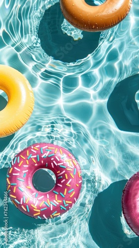 Pool with donut rubber rings summer vibe