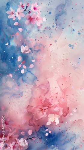 Sky filled with cherry blossom petals watercolor paint