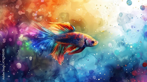 Single fighting fish nebula watercolor background