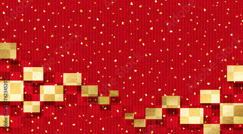 和紙質感の幾何学模様の和風の背景、赤、新年の行事やお祝い事等へ