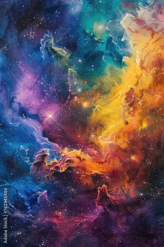 Colorful nebula with galaxy core soft light - obrazy, fototapety, plakaty 