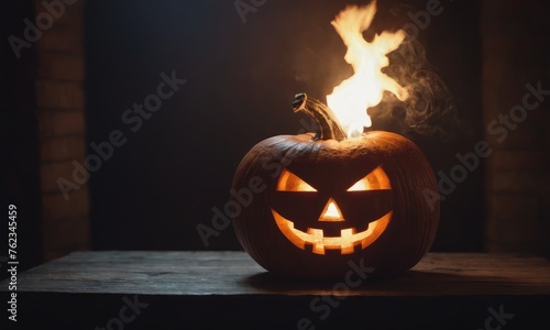 A scary pumpkin lantern with evil grin for Halloween.