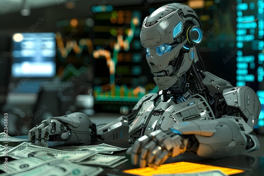 Robot Conducting Financial Transactions in Futuristic Office Robot Conducting Financial Transactions in Futuristic Office