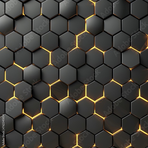 Luxury hexagonal abstract black metal background with golden light lines. Dark 3D geometric texture. generative ai © Анатолій Алаликін
