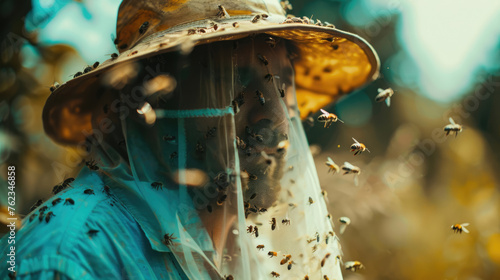 Beekeeping net and special suit. Beekeeper