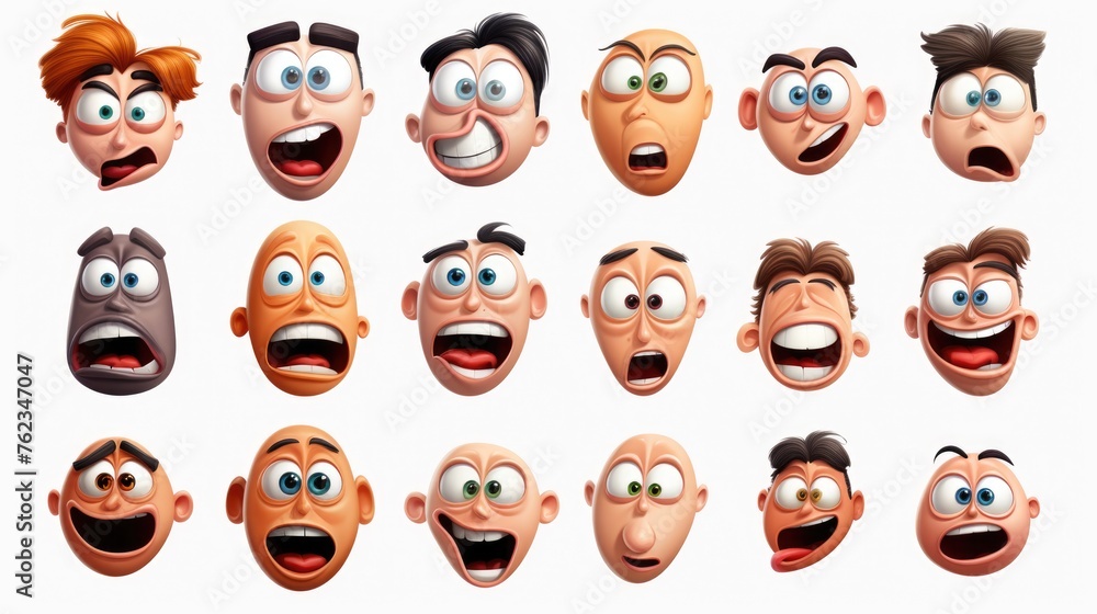 Collection of cartoon faces showing different emotions. Ideal for educational materials or social media content Collection of cartoon faces showing different emotions. Ideal for educational materials or social media content