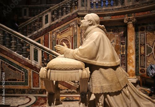 Sculpture of Pope Pius IX in front of the Holy Manger in  Papal Basilica of Santa Maria Maggiore in Rome, Italy	
 photo