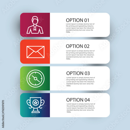 Business process infographic template. Thin line design with numbers 4 options or steps