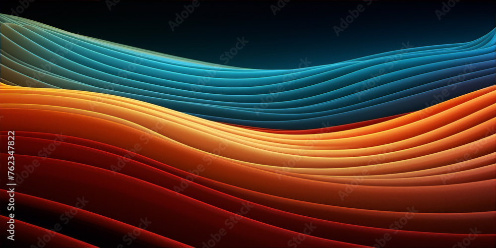 Abstract 3D rendering of a wavy terrain with a red, orange, and blue color scheme. Abstract 3D rendering of a wavy terrain with a red, orange, and blue color scheme.