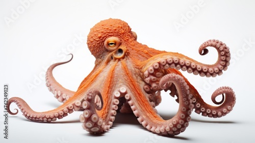 An orange octopus sitting on a white surface. Suitable for marine life concepts