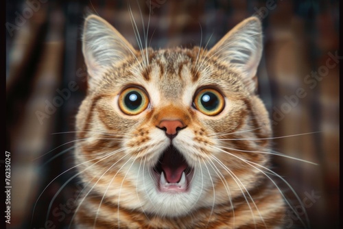 Surprised cat make big eyes. American shorthair surprised cat or kitten funny face big eyes, cute, domestic, kitten, feline, Emotional surprised, kitty, wow. photo