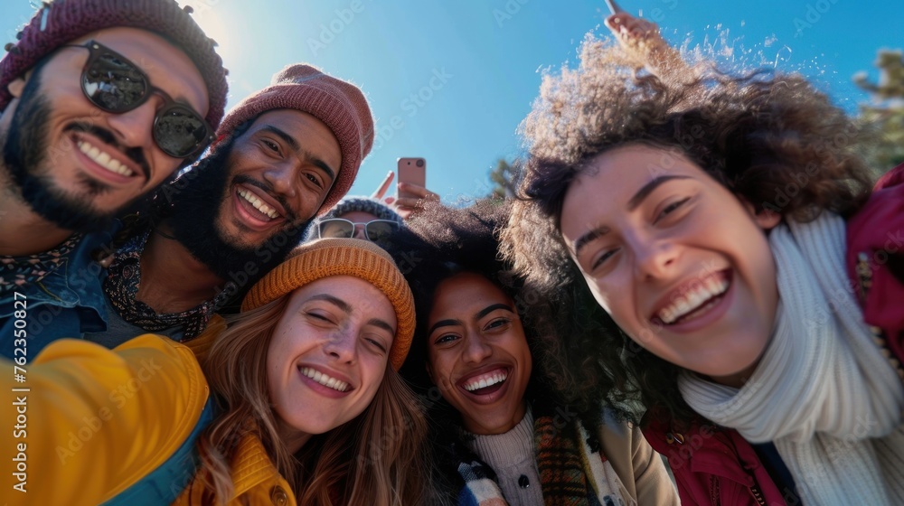 Sunset Laughter with Friends: A Joyful Beach Selfie Moment - Generative AI Sunset Laughter with Friends: A Joyful Beach Selfie Moment - Generative AI
