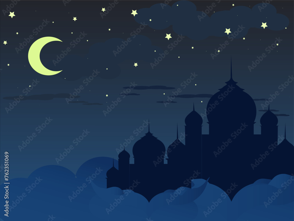 Ramadhan background with mosque and moon Ramadhan background with mosque and moon