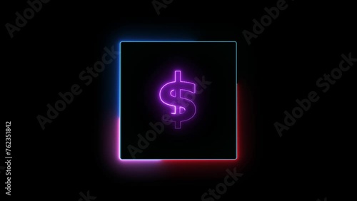 Abstract Neon dollar icon animation, On black background