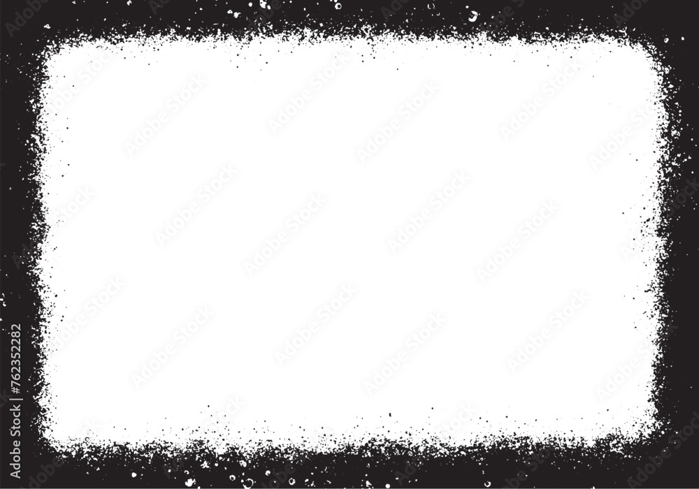 Fondo abstracto grunge con salpicaduras y suciedad formando un marco negro de textura oscura con efecto de spray, recurso banner con efecto enmarcado. Espacio para texto o imagen - obrazy, fototapety, plakaty 