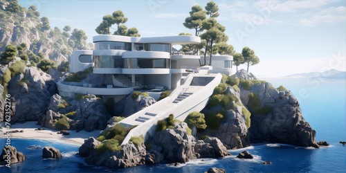 Coastal modern house perched on a cliff.