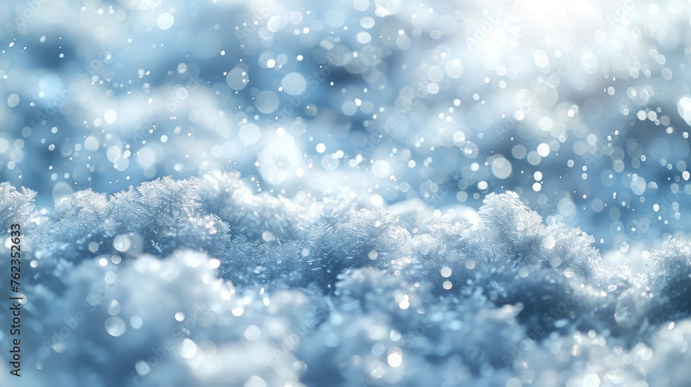 A white checkered background with snowflakes blown by the wind. A white dust light background.