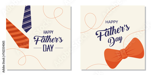 Hand-drawn Father's Day banners with neckties and bow ties. The set is great for cards, brochures, flyers, and advertising poster templates. It is a vector illustration.	
