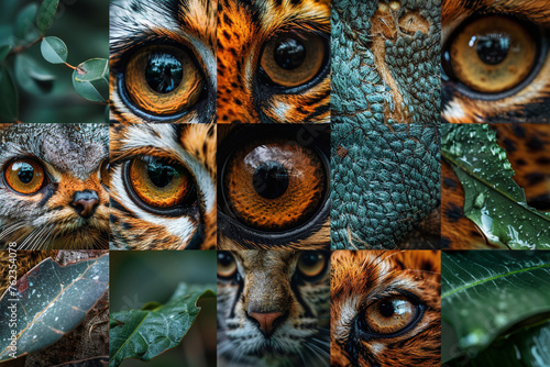 A collage of endangered species from around the world, highlighting the urgent need for habitat conservation, anti-poaching measures, and international cooperation to prevent speci photo